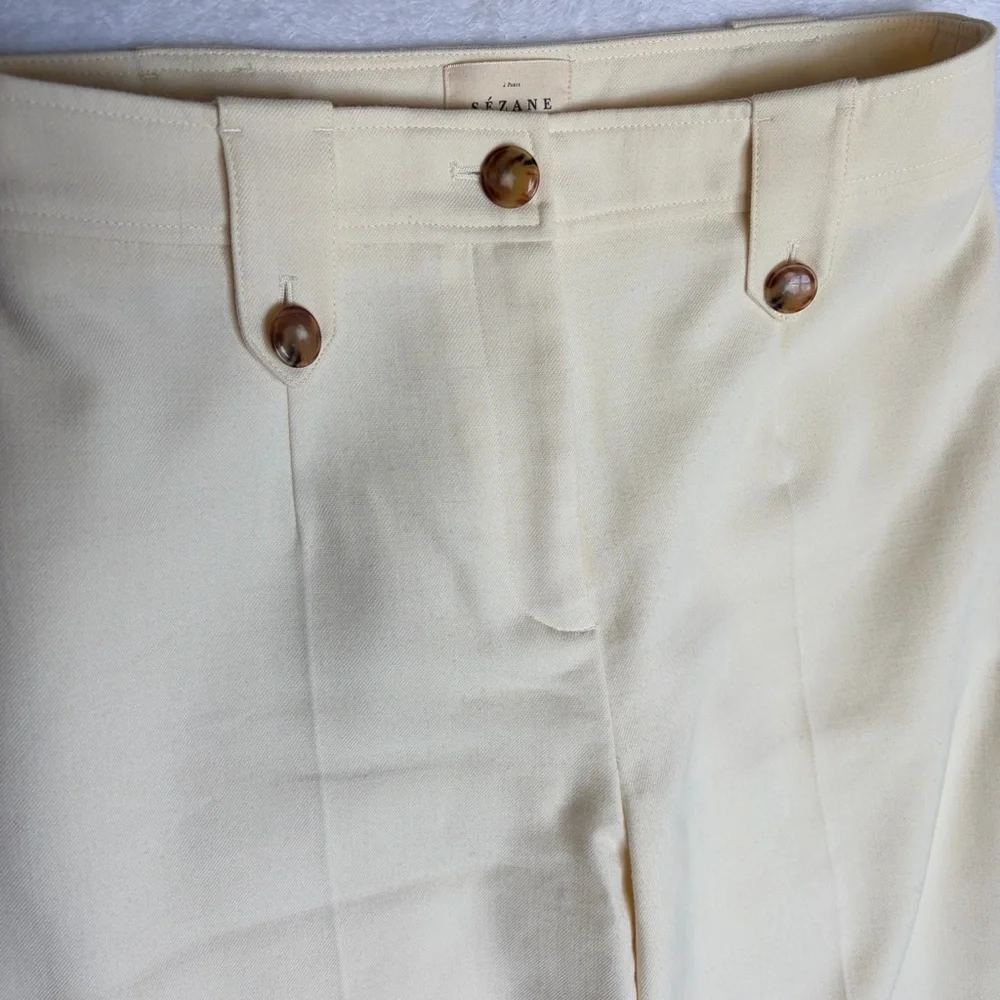 Sezane Yves Trousers Ecru Cream Sz 38 US 6 Wide Leg Long Pant Wool Blend READ - Picture 7 of 16